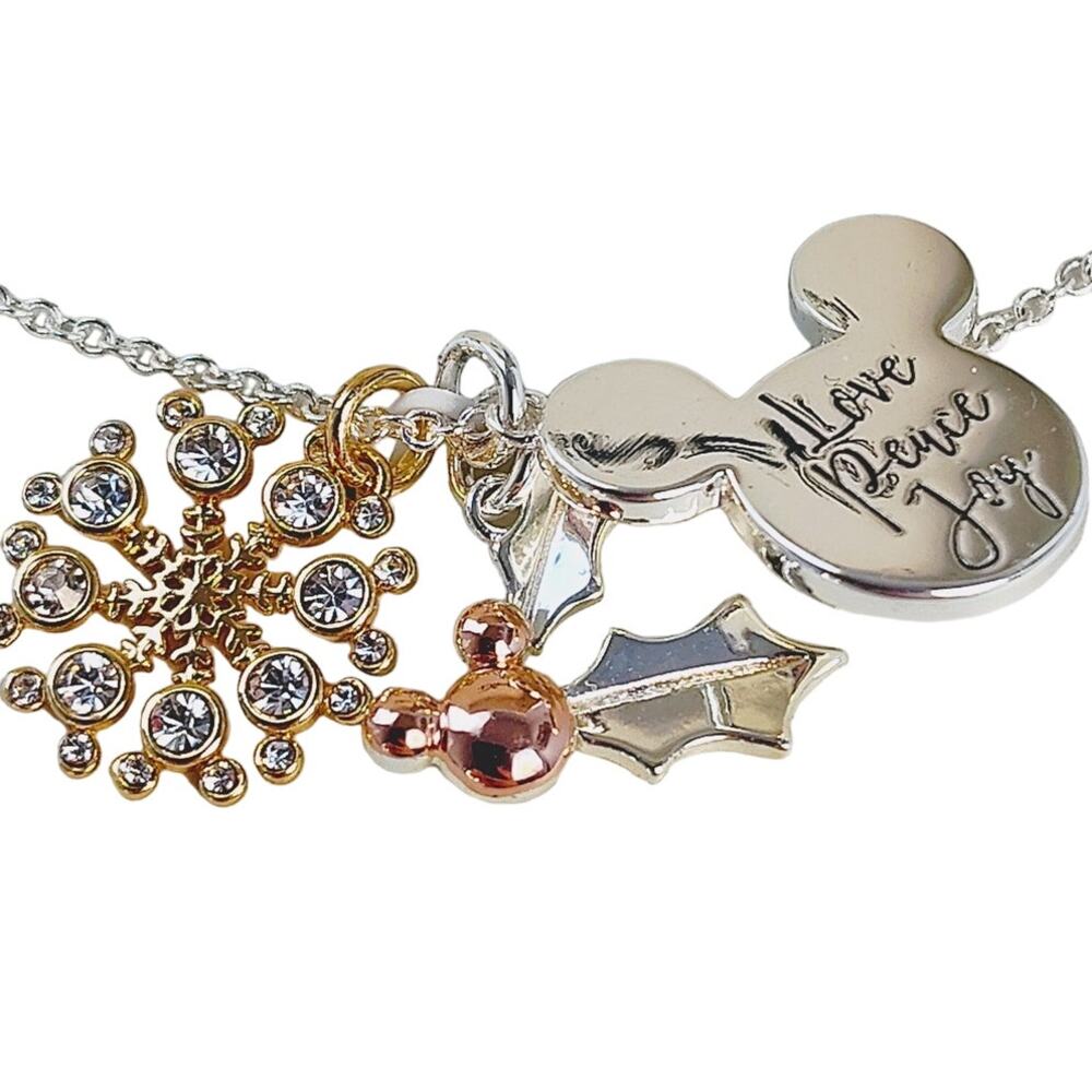 Disney Christmas Necklace Mickey Snowflake  Holly Silver NIP